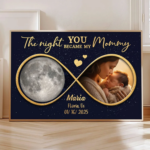  The Night You Became My Mommy Custom Moon Phase Baby Photo Poster/Canvas/Framed Poster