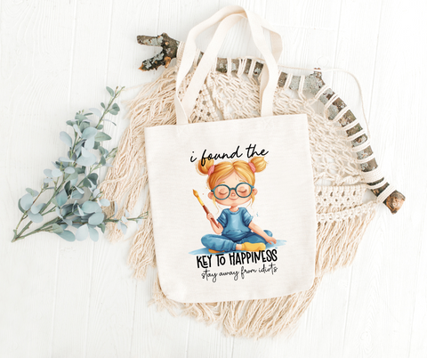 Key to Happiness Funny Quote Canvas Tote Bag