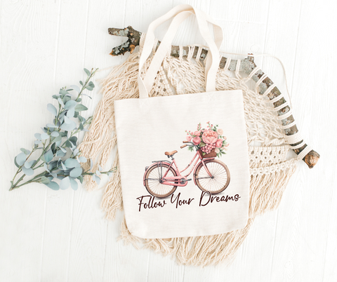 Follow Your Dreams Floral Bicycle Canvas Tote Bag
