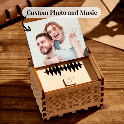 Personalized Wooden Music Box with Custom Song or Voice – Add Your Photo & Message | Perfect Anniversary Gift