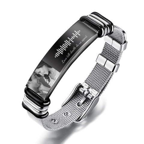 Personalized Song Code Bracelet with Photo and Text for Him