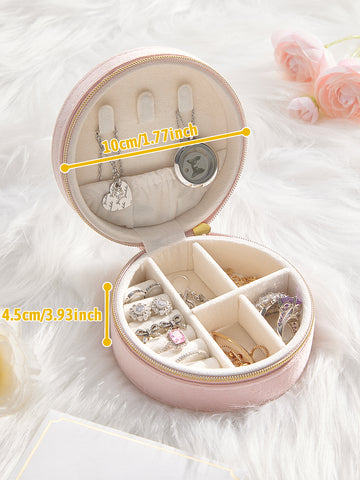 Custom Name Light Pink Round Velvet Jewelry Box