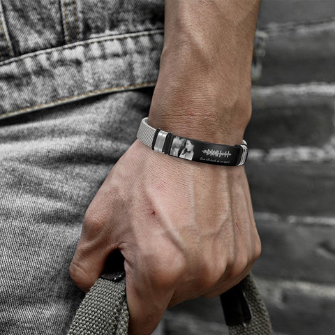 Personalized Song Code Bracelet with Photo and Text for Him