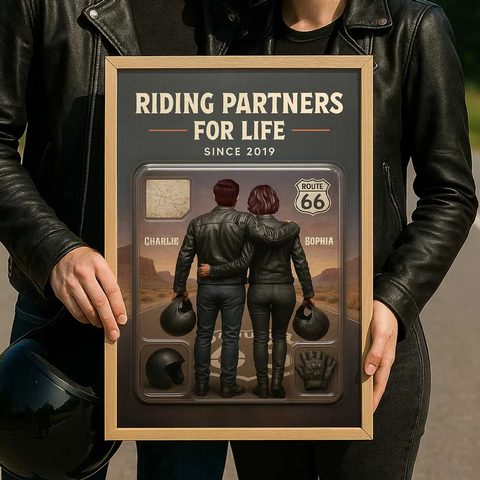 "Riding Partners For Life” 3D Effect Custom Couple Figurine Canvas/ Framed Poster/Poster
