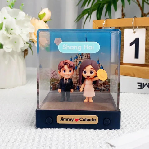 Custom 3D Mini Figure from Photo with Personalized Background & Acrylic Display Box