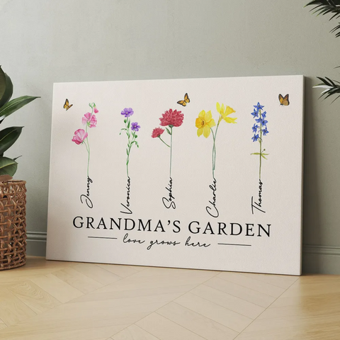 "Love Grows Here" Custom Grandma‘s Garden Watercolor Birth Month Flower Canvas/Framed Poster/Poster