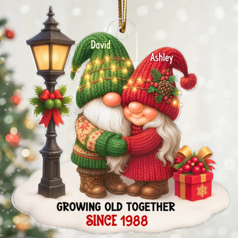 Gnome Couple Growing Old Together Custom Christmas Ornament