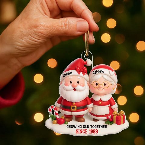Santa Couple Growing Old Together Custom  Acrylic Christmas Ornament