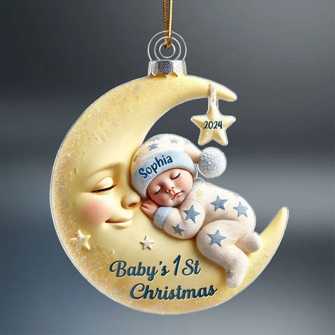 3D Effect Baby On the Moon First Christmas Keepsake 2025 Custom Acrylic Ornament