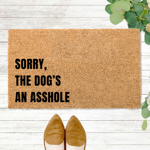 Dog’s a Jerk, But We’re Nice” Humorous Coir Welcome Rug