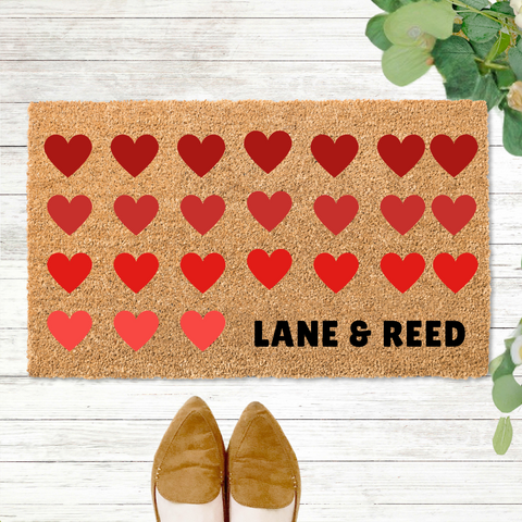 Hearts Beat as One Custom Couple Names Coir Doormat