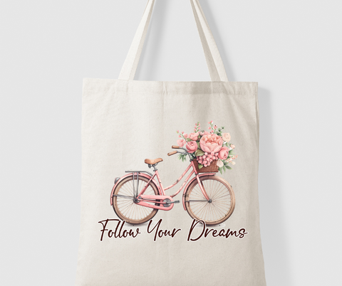 Follow Your Dreams Floral Bicycle Canvas Tote Bag