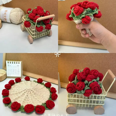 Spring Bloom Crochet Rose Coaster Handmade Gift for Her