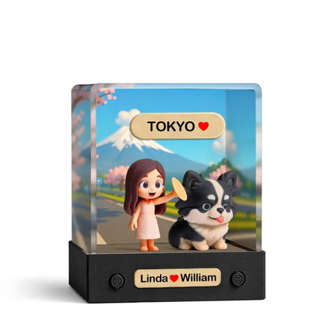 Custom 3D Mini Figure from Photo with Personalized Background & Acrylic Display Box