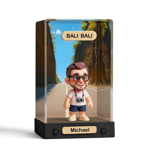 Custom 3D Mini Figure from Photo with Personalized Background & Acrylic Display Box