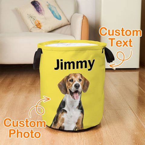 Custom Pet Photo Storage Basket with Name Toy & Laundry Organizer for Kids or Pet Lovers