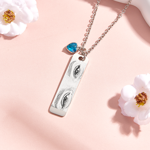 Personalized Birthstone Eye Photo Necklace