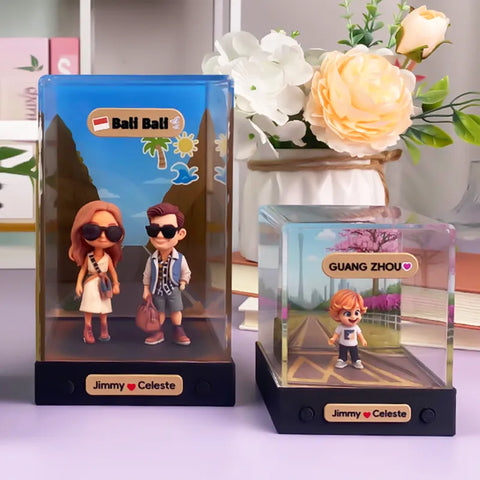 Custom 3D Mini Figure from Photo with Personalized Background & Acrylic Display Box
