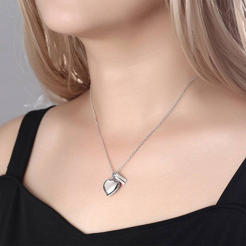 Custom Heart Photo Locket Necklace with Two Engraved Name Bars