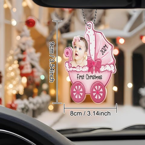 Personalized Baby's First Christmas Carriage Ornament with Custom Photo and Text