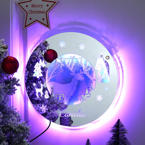 Personalized 2025 Christmas Mirror Light Custom Name LED Holiday Decor