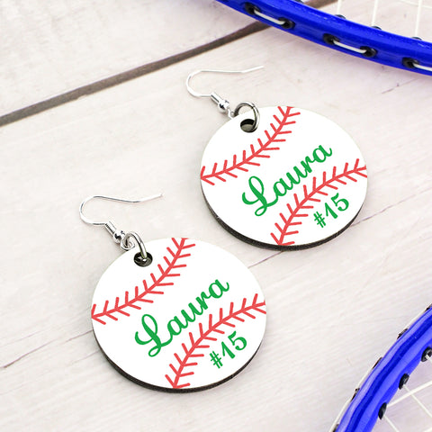 Personalized Wooden Baseball Earrings Custom Name Sports Jewelry