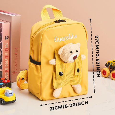Personalized Kids School Backpack with Embroidered Name and Cute Bear