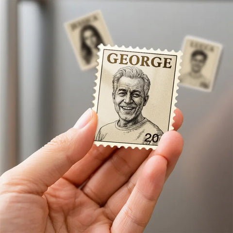 Custom Portrait Photo Vintage Stamp Fridge Magnet