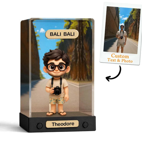 Custom 3D Mini Figure from Photo with Personalized Background & Acrylic Display Box