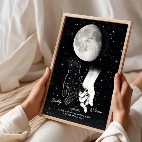 Lost Loved One Holding Hands Custom Moon Phase Galaxy Art Memorial Sympathy Canvas/Framed Poster/ Poster