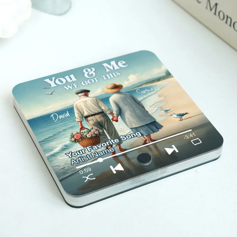 Old Couple Walking On Beach Favorite Song Custom Music Fridge Magnet