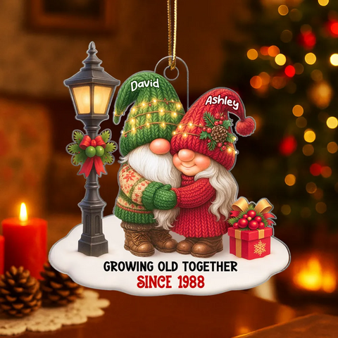 Gnome Couple Growing Old Together Custom Christmas Ornament