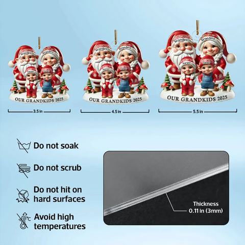 3D Effect Gnome Grandparents And Grandkids Custom Christmas 2025 Acrylic Ornament 