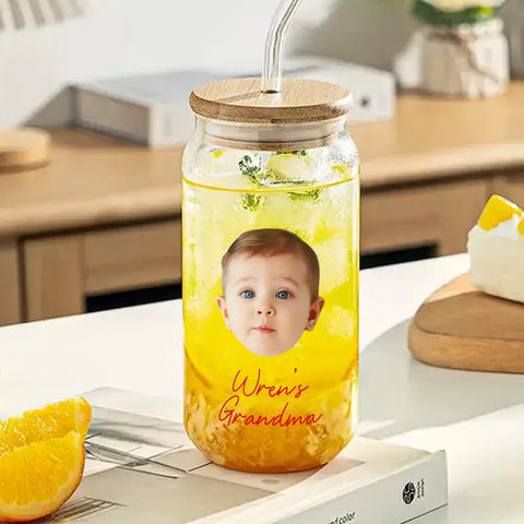 Grandma’s Treasured Glass Tumbler with Custom Baby Photo and Name