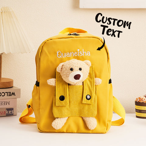 Personalized Kids School Backpack with Embroidered Name and Cute Bear