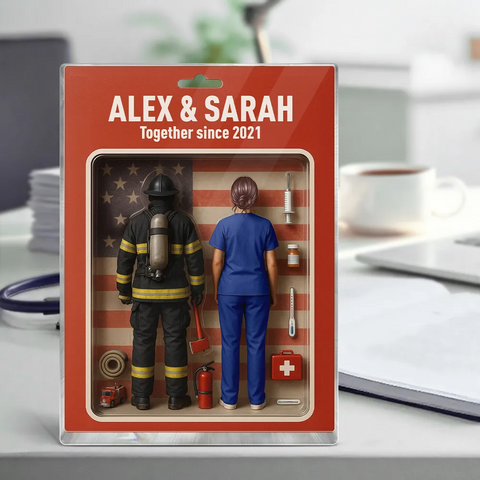 You & Me We Got This 3D Effect Custom Firefighter & Nurse Couple Figures Acrylic Block 
