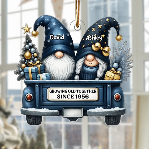 Gnome Couple Growing Old Together Custom Acrylic Christmas Ornament