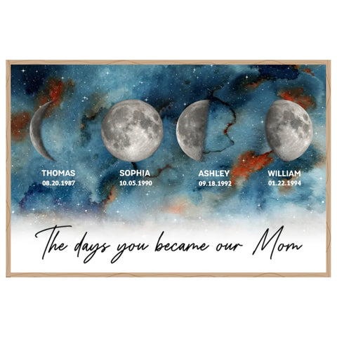 Gradient Galaxy Custom Birth Moon Phase The Days You Became Our Mom Canvas/Framed Poster/Poster