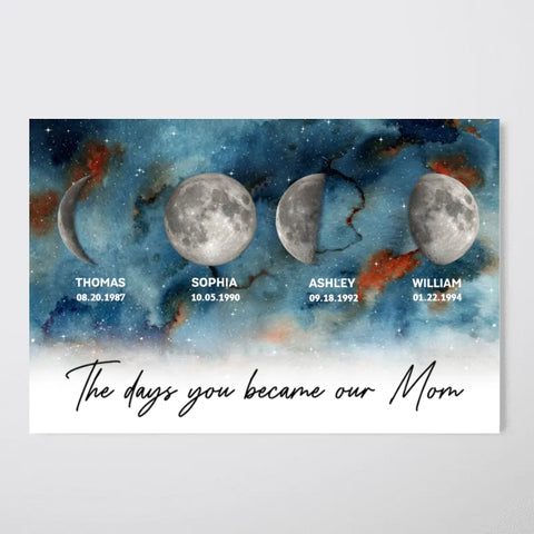 Gradient Galaxy Custom Birth Moon Phase The Days You Became Our Mom Canvas/Framed Poster/Poster