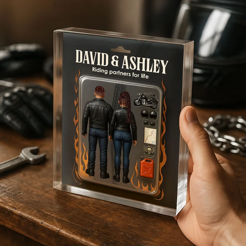 3D Effect Custom Biker Couple Figurine Toy Box Acrylic Block