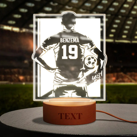 Custom Name and Number Soccer Lamp with Wooden Base