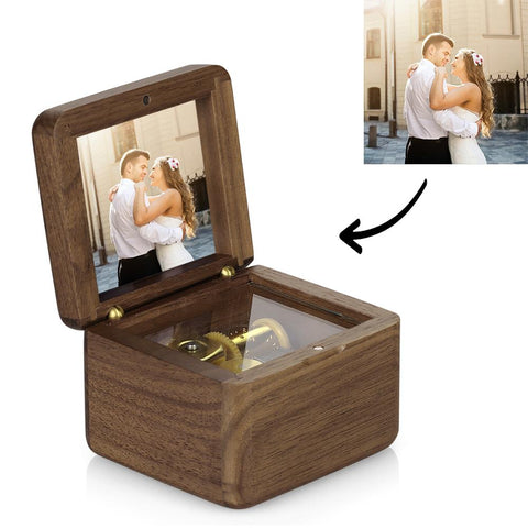Vintage-Style Wooden Music Box with Personalized Photo Insert