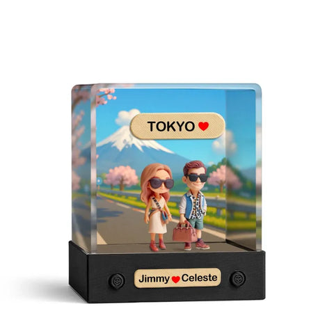 Custom 3D Mini Figure from Photo with Personalized Background & Acrylic Display Box