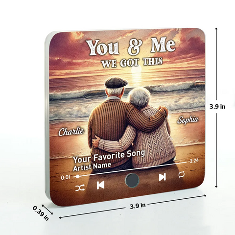 "I Want To Grow Old With You" Old Couple At Sunset Beach Custom Music Fridge Magnet