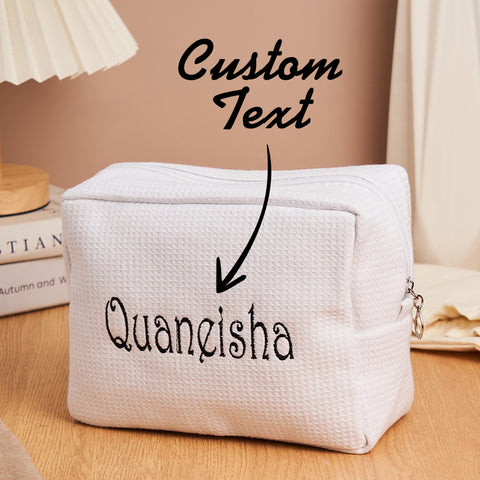 Elegant Personalized Waffle Makeup Bag with Custom Name
