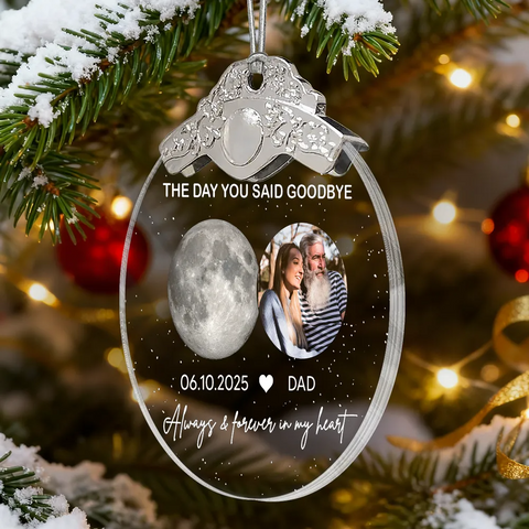 The Day You Said Goodbye Custom Photo Moon Phase Glass Ornament With Silver Cap - Heartwarming Memorial Sympathy Gift