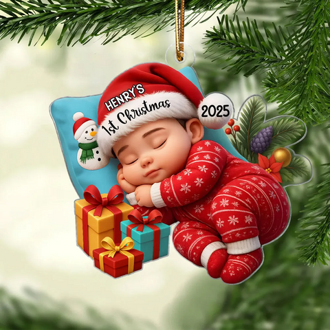 Custom Sleeping Baby's 1st Christmas Acrylic Ornament