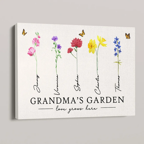 "Love Grows Here" Custom Grandma‘s Garden Watercolor Birth Month Flower Canvas/Framed Poster/Poster