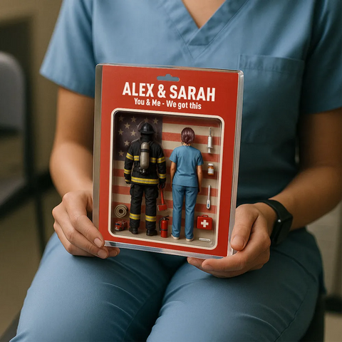 You & Me We Got This 3D Effect Custom Firefighter & Nurse Couple Figures Acrylic Block 