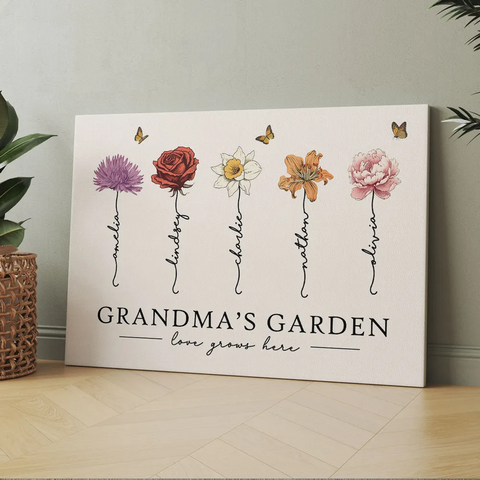 ”Love Grows Here" Custom Grandma‘s Garden Birth Month Flower Canvas/Framed Poster/Poster